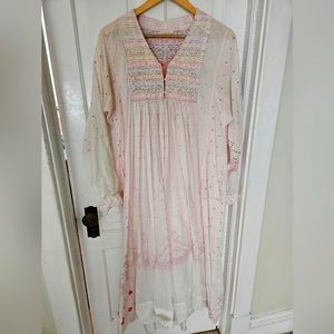 Injiri dots in pink long sleeves handwoven dress